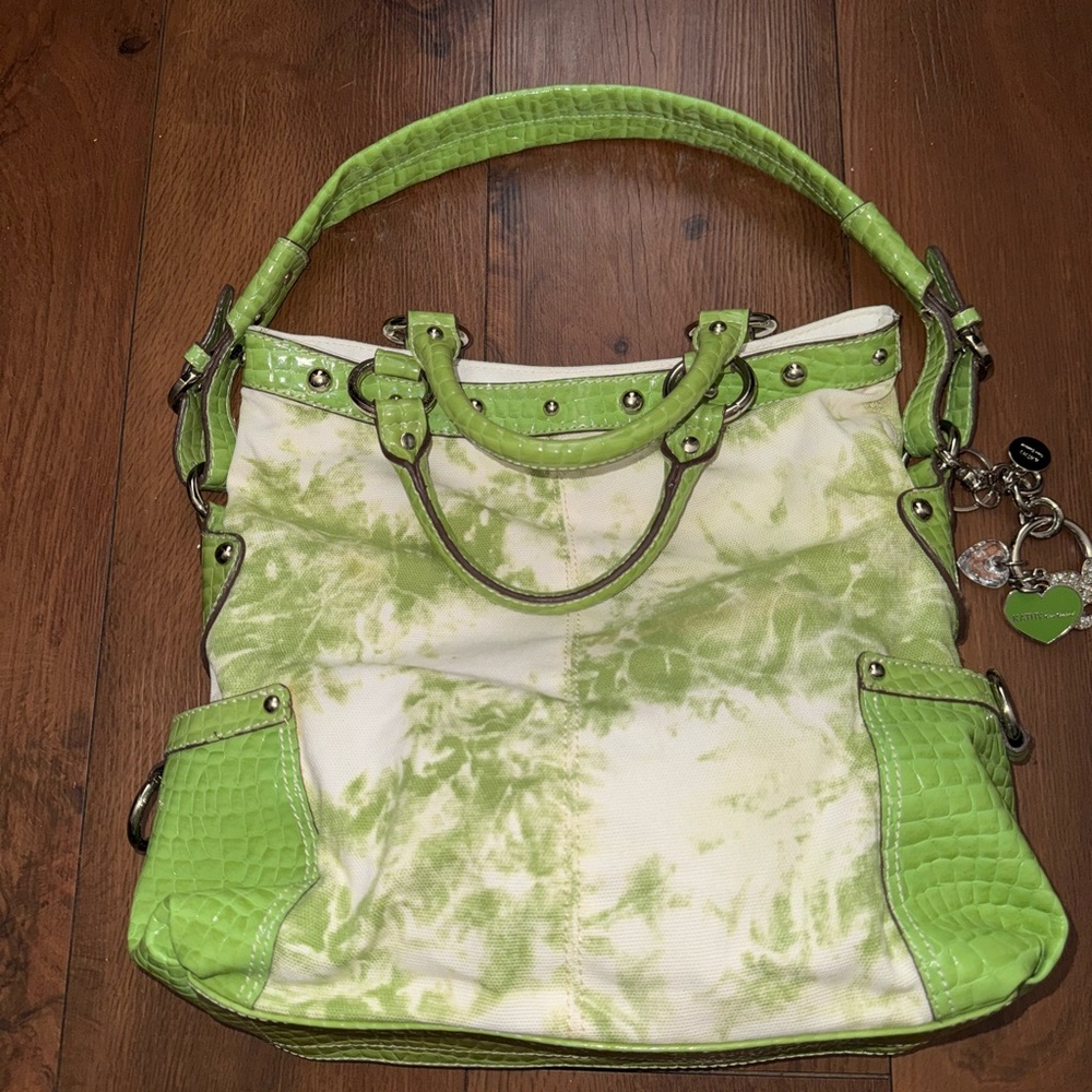 Kathy Van Zeeland Lime Green and Cream Shoulder Bag